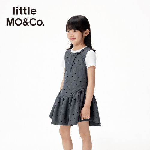 little moco童装26秋装女童学院风蝴蝶结爱心洋装裙子KBF3DRST01