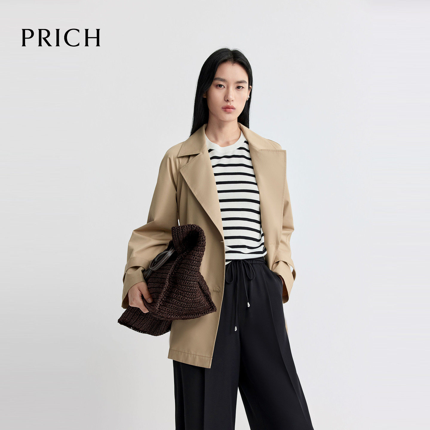 【匹马棉+无氟防水】PRICH时尚复古双排扣风衣2026春季外套女