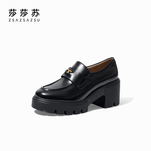 [伯德小姐]莎莎苏春季粗跟厚底真皮深口乐福鞋女单鞋ZA64104-40