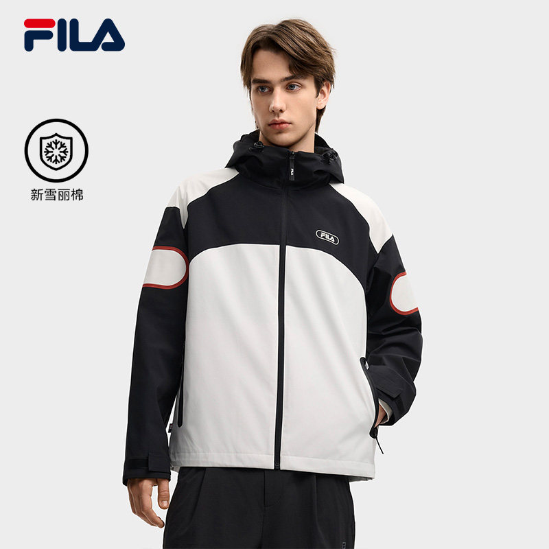 FILA 斐乐官方男士棉服2025冬新款拼色保暖连帽外套F11M549918F