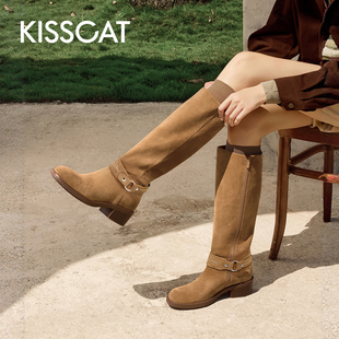KISSCAT接吻猫[部落之歌]长靴25新棕色牛仔靴骑士靴女KA65726-52