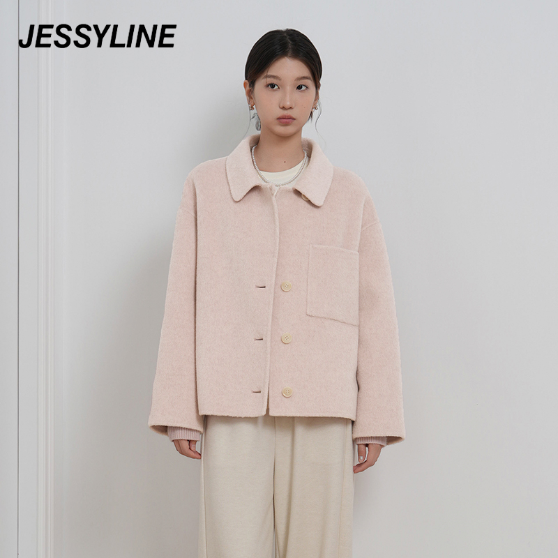 jessyline2024冬季专柜新款 杰茜莱时尚粉色羊毛呢外套 442105016