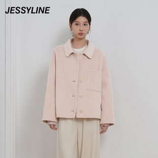 jessyline2024冬季专柜新款 杰茜莱时尚粉色羊毛呢外套 442105016