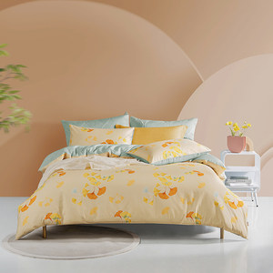 LOVO乐蜗生活床上四件套纯棉简约风床单被套精梳全棉双【花卉款】