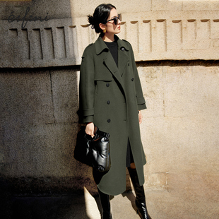 伊芙丽冬装 英伦风复古气质通勤双面羊毛呢大衣女1DB971671 风衣式
