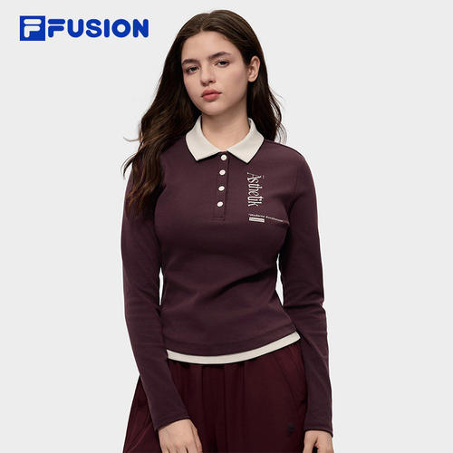 FILA FUSION斐乐潮牌女红色长袖衫2026春新年款POLO衫T11W615203F