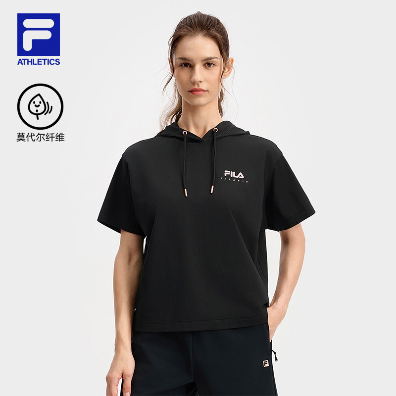 FILA 斐乐官方女子短袖连帽上衣2025秋季宽松运动T恤A11W531117F