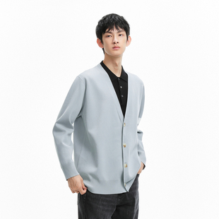 MM麦檬男装浅灰v领简约纯色百搭针织衫开衫男9E1230052