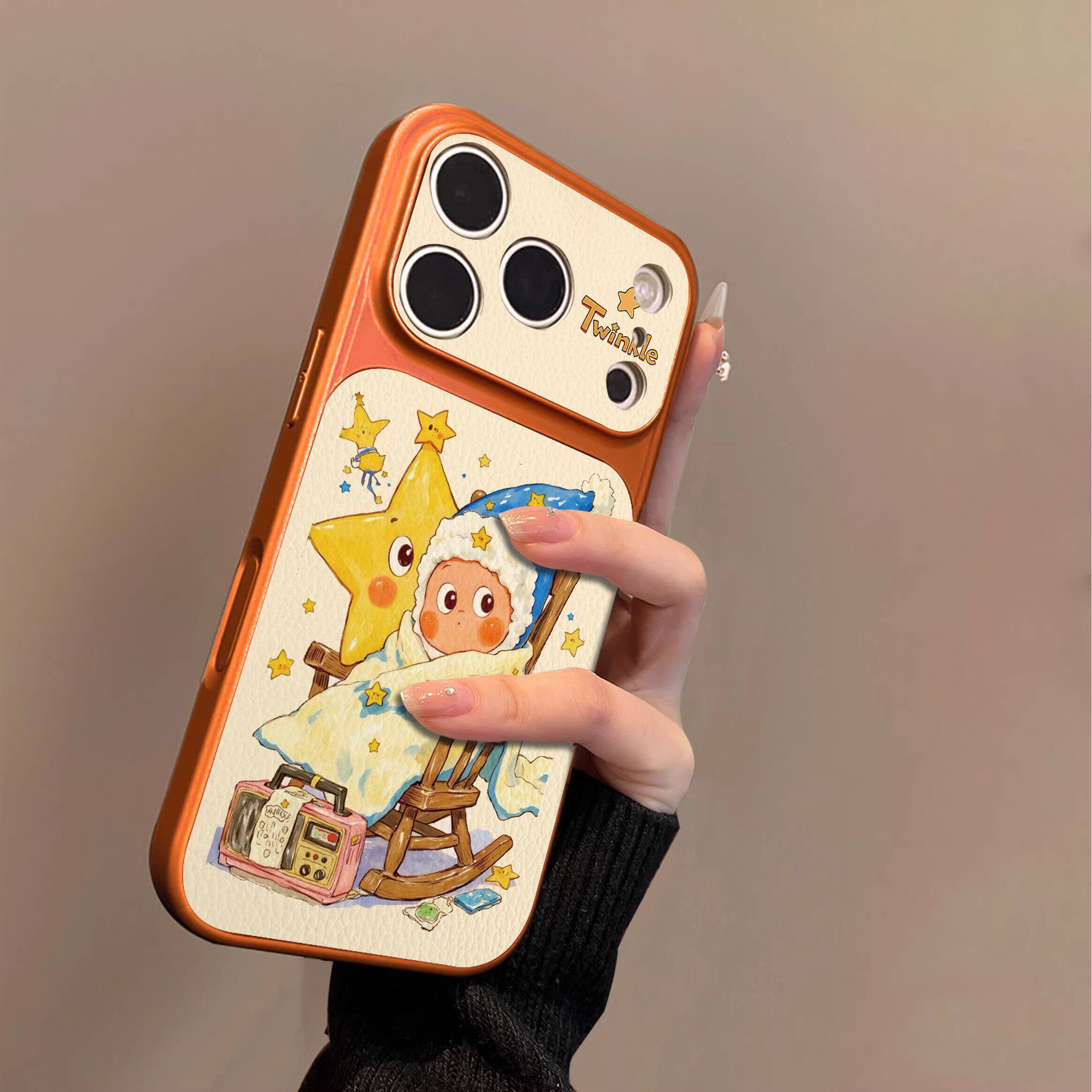 适用苹果17promax手机壳2026新款iphone16可爱星星人15pro高级感小羊皮14全包镜头防摔13超火卡通17pm女款套