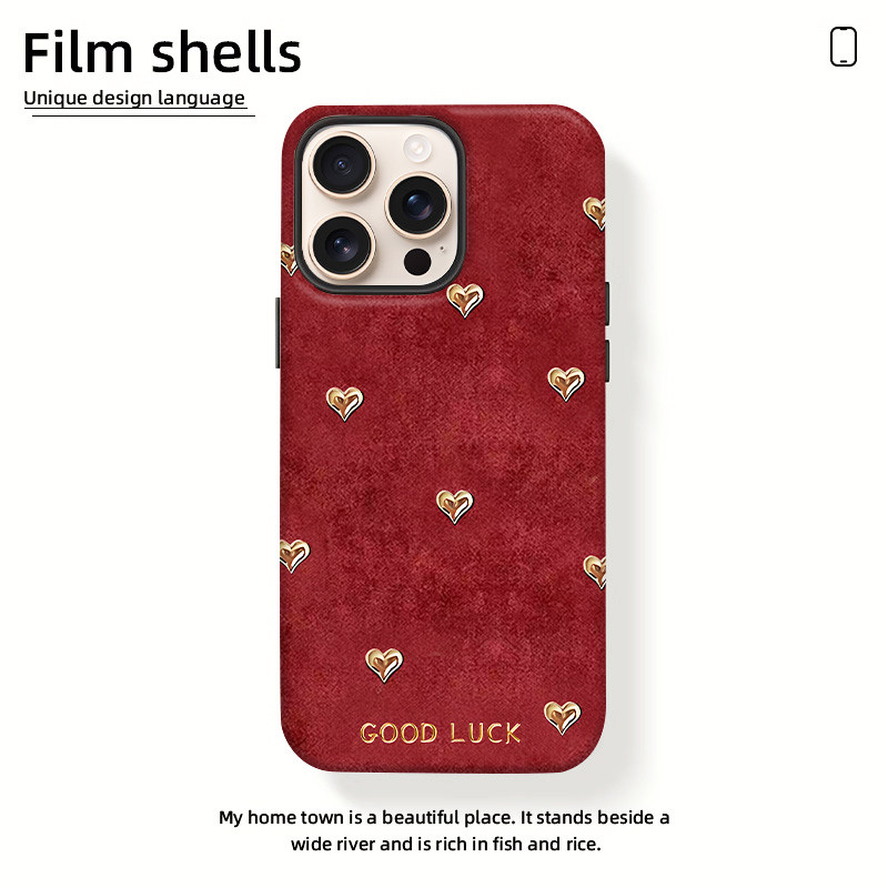 小爱心适用苹果16手机壳红色iphone15promax新年2026马年保护套14plus菲林二合一13pro小众高级感12女全包11