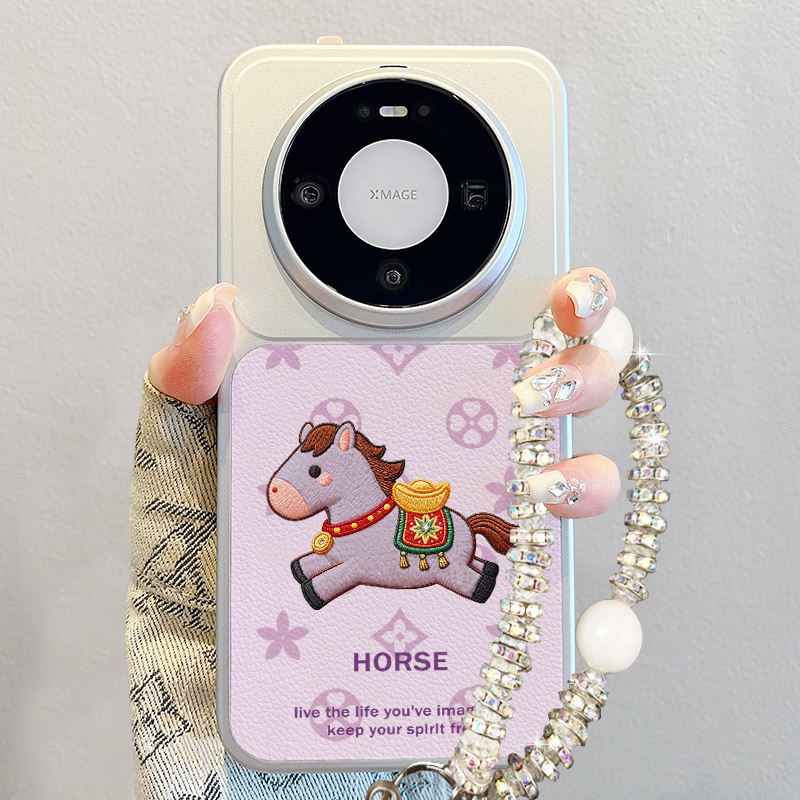 印花小马适用华为mate80手机壳2026新款pura70pro超火mate70pro撞色小羊皮60pro+高级感挂绳p80pro女款保护套