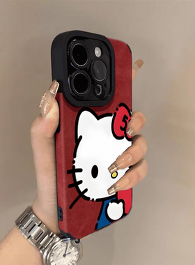 HelloKitty猫翻毛皮适用苹果17promax手机壳2026新款iphone16红色秋冬15女14plus全包13pro马年卡通12保护套