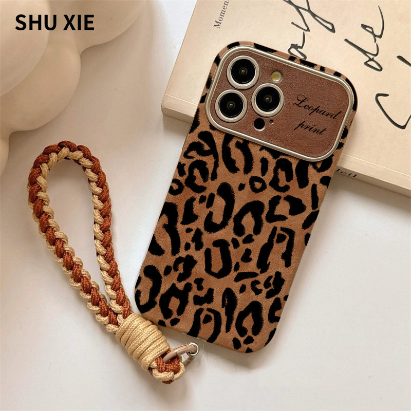 【进口翻毛皮】适用苹果16promax手机壳秋冬2026新款iphone15棕色豹纹14女款小众plus高级感13挂绳12保护套11