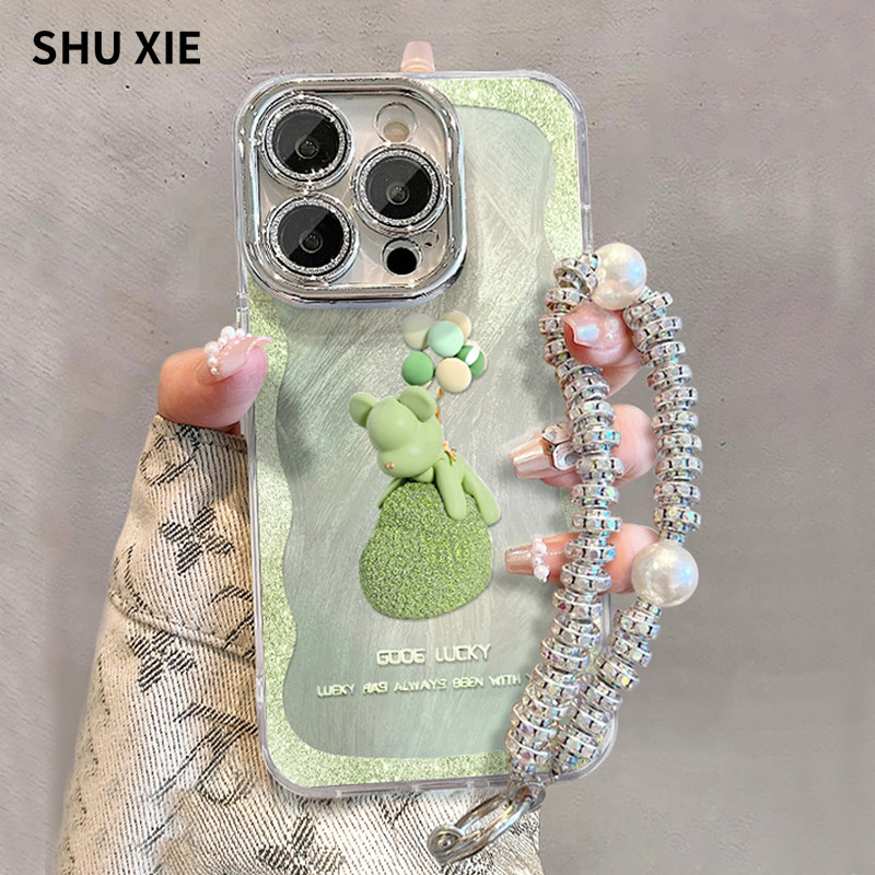 适用苹果15手机壳新款14promax闪粉镜头膜羽纱iphone13全包硅胶防摔12卡通可爱plus带手链11挂绳15pm超火女款