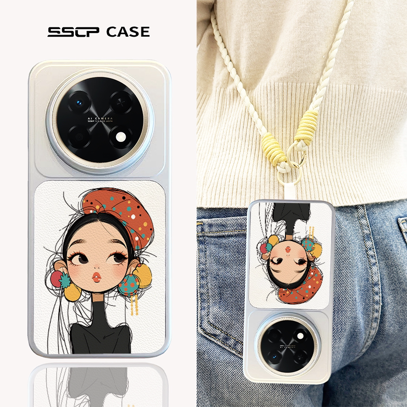 适用华为畅享90promax手机壳新款90plus可爱卡通女孩畅享90高级感小羊皮女夏天斜挎挂绳保护套全包硅胶防摔