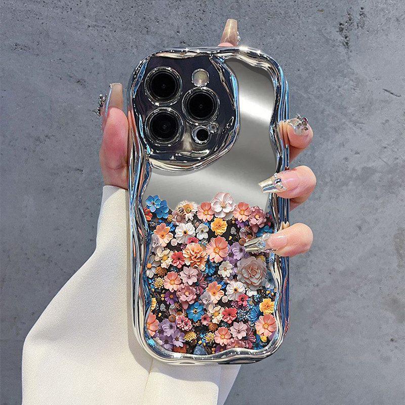 油画花朵适用苹果15promax手机壳小众高级感iphone14电镀镜面奢华13超火网红新款plus镜头全包12硅胶防摔11套