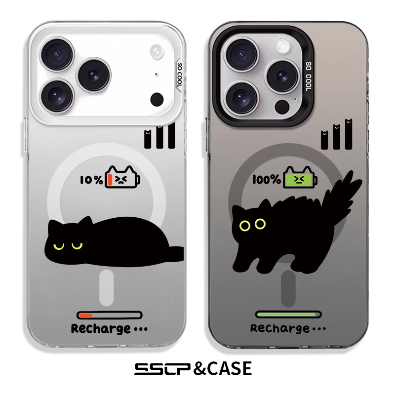 小黑猫适用苹果17promax手机壳情侣iphone16新款个性卡通15磨砂磁吸14plus男女保护套air超薄13可爱12超好看