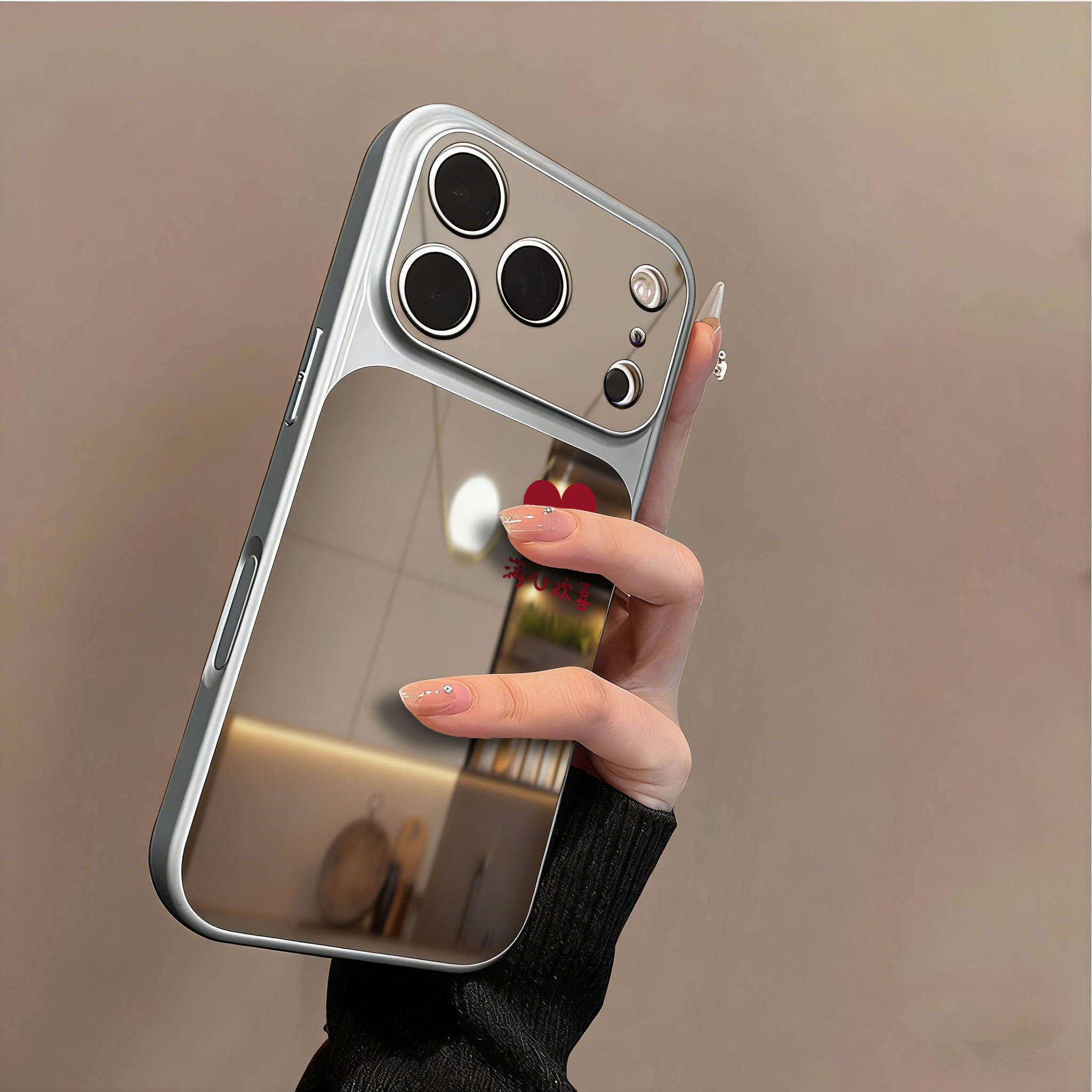 满心欢喜爱心适用苹果17Promax手机壳新款镜面iphone16磁吸15/14Pro全包镜头防摔17Pro女13简约超好看Air补妆