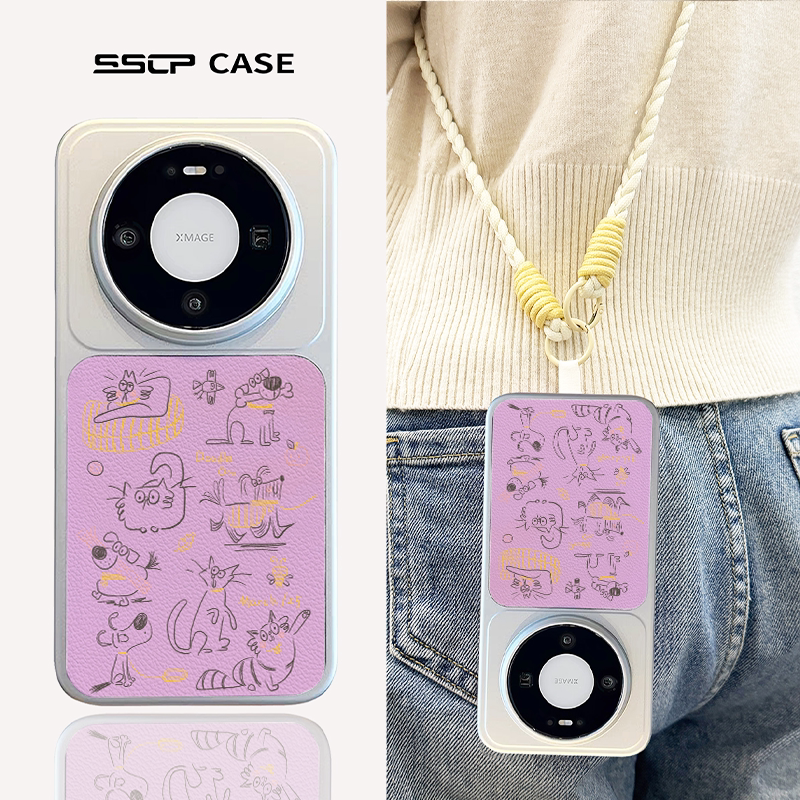 斜挎挂绳适用华为mate80promax手机壳新款pura70pro简约猫咪mate70pro+女款卡通小羊皮p80夏天mt60可爱保护套