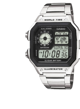casio卡西欧小方块手表男正品运动防水学生电子表AE-1200WHD-1A