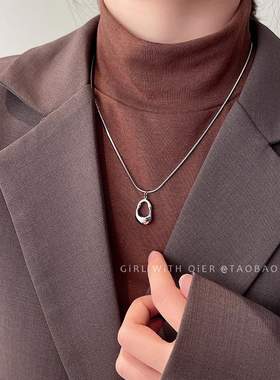 银色水滴吊坠项链女轻奢小众钛钢不掉色卫衣链秋冬高级感气质配饰