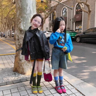 女童春装外套2026新款儿童短款机车服夹克皮衣韩系春秋款牛仔中裤