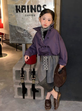 女童外套26秋季新款韩版洋气时髦双排扣短款夹克中大童休闲上衣潮