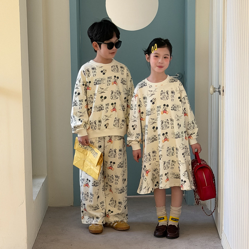 末小蒙童套装2026春款男女童韩版满印卫衣套装中长款卫衣裙兄妹装,童装/婴儿装/亲子装,儿童运动套装,淘宝优惠券,粉丝福利购,淘宝优惠卷