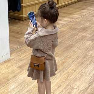 女童秋冬装 两件套韩系气质针织毛线上衣外套毛线半身短裙宝宝套装
