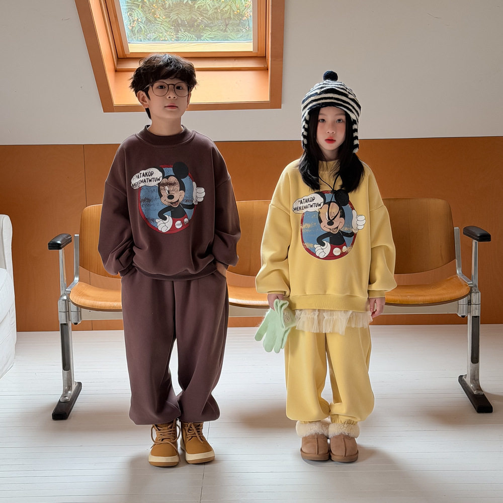 童套装2025冬季男童女童韩版卡通印花套装儿童加绒加厚卫衣两件套,童装/婴儿装/亲子装,儿童运动套装,淘宝优惠券,粉丝福利购,淘宝优惠卷