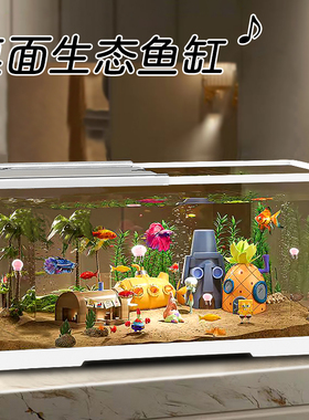 鱼缸客厅亚克力高清高透带盖透明家用小型桌面造景生态鱼缸水族箱