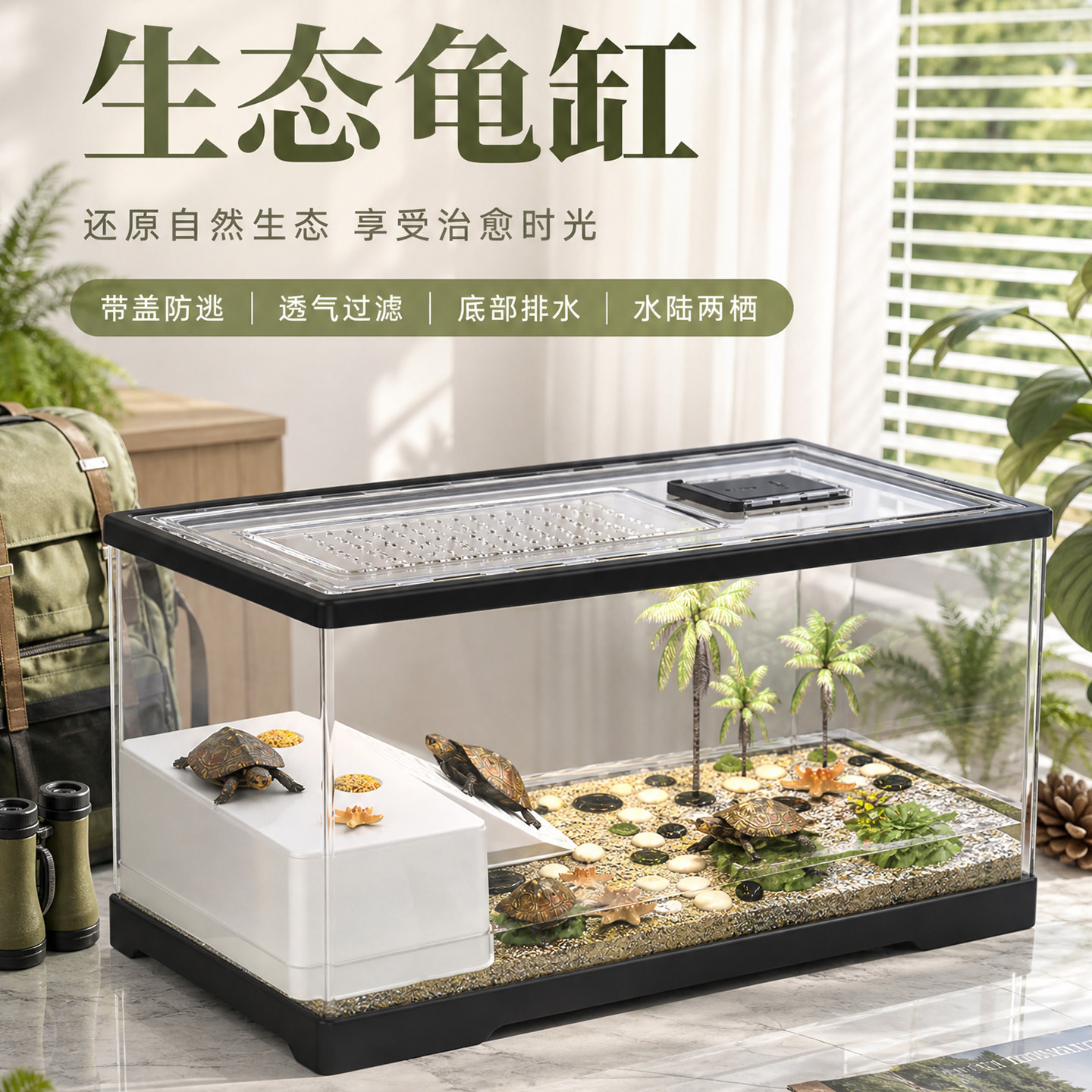 乌龟缸水陆两栖生态缸桌面龟缸图片