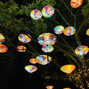 中国风国潮伞灯笼过年节日工程挂灯笼雨伞天幕户外古镇大树装饰灯