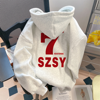 官图秋冬大码200斤华棉薄款320克/加绒400克情侣连帽印花男女卫衣