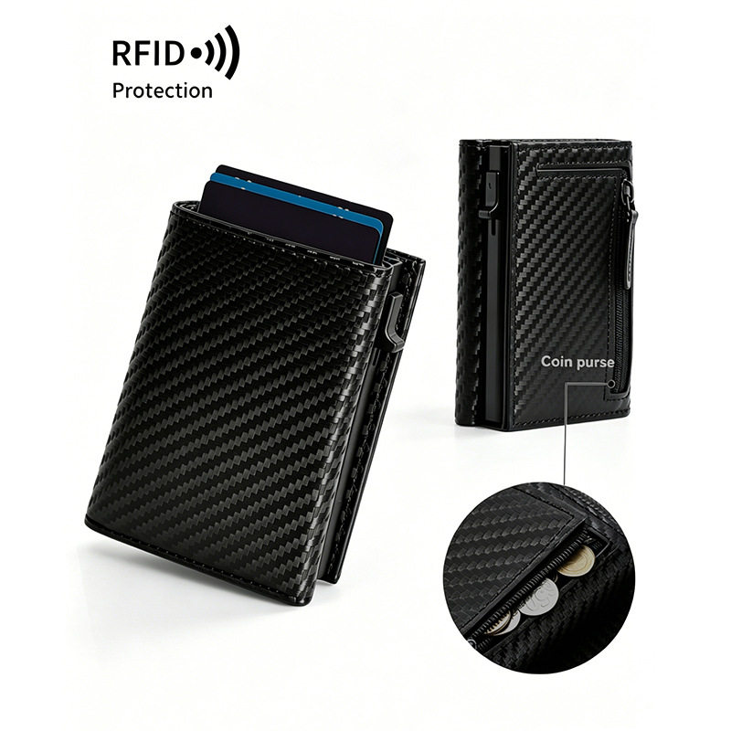 RFID anti-theft brush leather card bag pop-up card box钱包