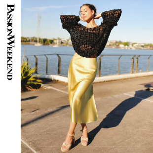 PassionWeekend「Eve慢调系列」弹力桑蚕丝6A级简洁显瘦A摆半身裙