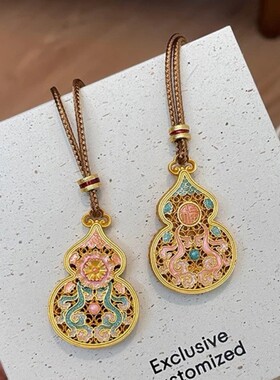 新爆款海棠葫芦国风新中式编绳珐琅彩描金长款毛衣链项链女士配饰