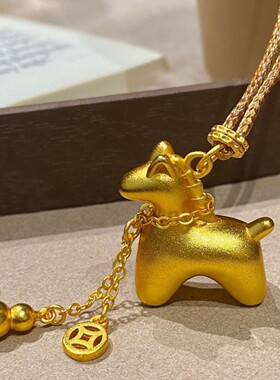 黄金色发财小马贵气流苏铜钱葫芦情侣长款毛衣链马上富贵男女吊坠