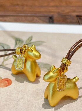 黄金色发财小马【马上發】满钻發字牌长编绳毛衣链长款项链女吊坠