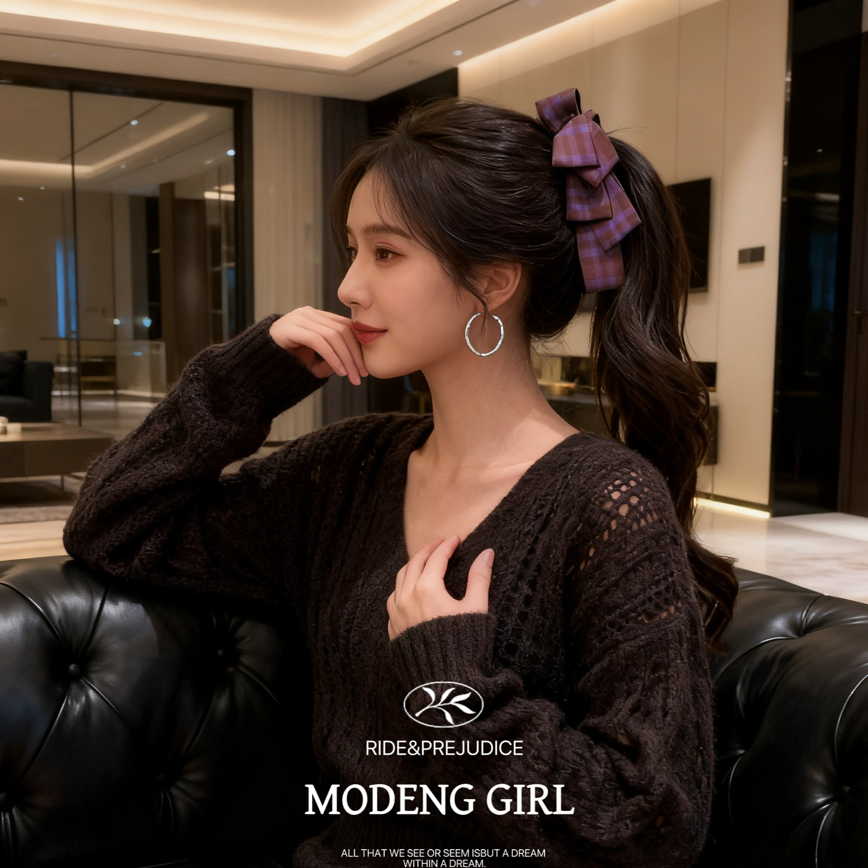 可露丽~赵露思同款紫色格纹香蕉夹秋冬新款高级感学院风扭扭夹女