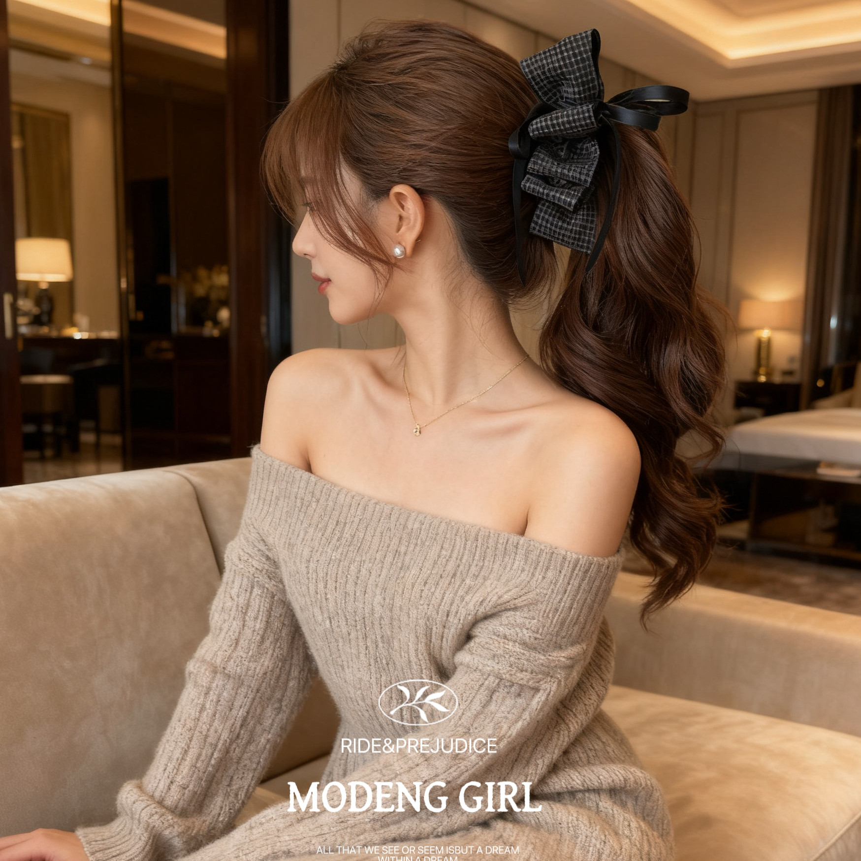 韩格纹多层蝴蝶结香蕉夹学院风减龄横夹马尾夹港风复古发夹女