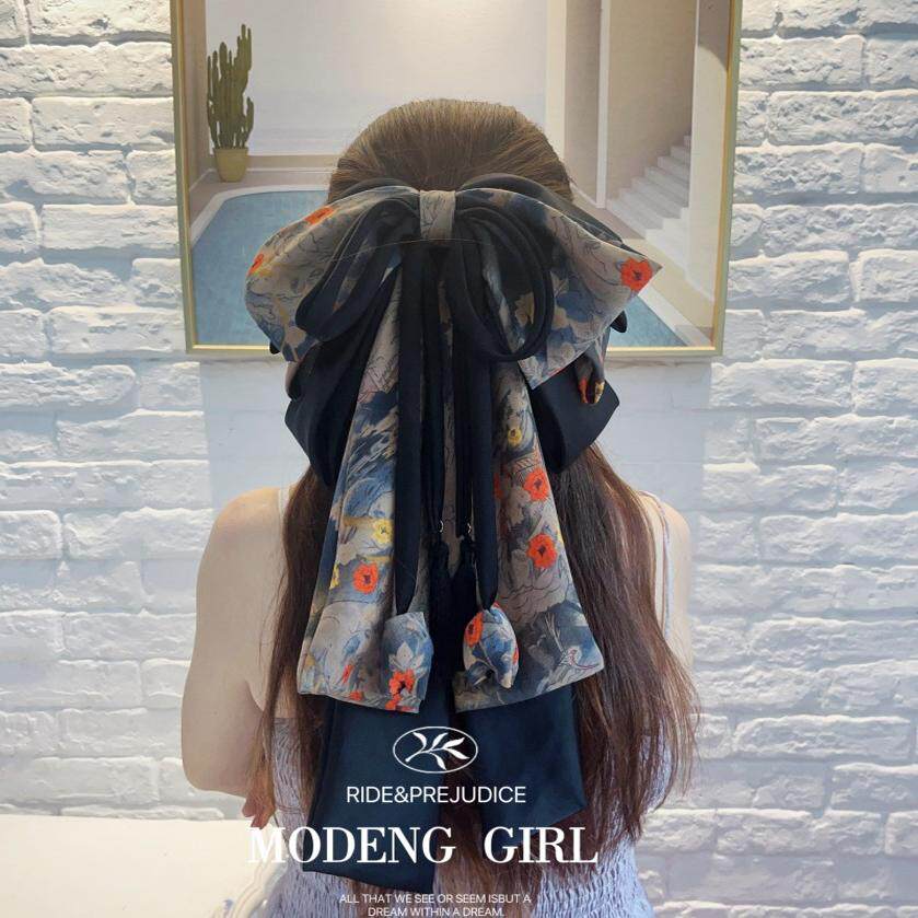 复古油画感超大蝴蝶结弹簧夹