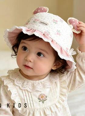 婴幼儿渔夫帽春夏款女宝遮阳防晒蕾丝花边公主太阳帽小月龄潮