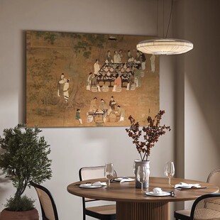 《文会图》新中式装饰画客厅茶室背景墙横版挂画明清古典玄关壁画