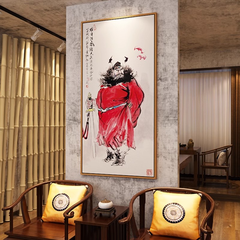 新中式玄关装饰画 画钟 钟馗国画 画钟 钟魁神像挂画 画水墨年画