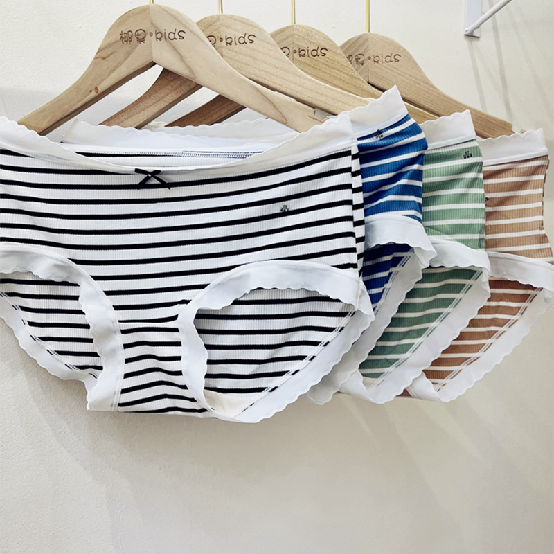 日系条纹棉质简约中腰女士三角内裤大码舒适胖mm200斤加大肥弹力