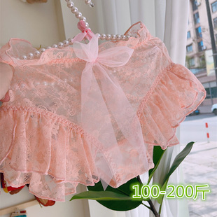 甜美大花边中高腰少女仙气大码 女蝴蝶结胖妹妹200斤斩男 蕾丝内裤