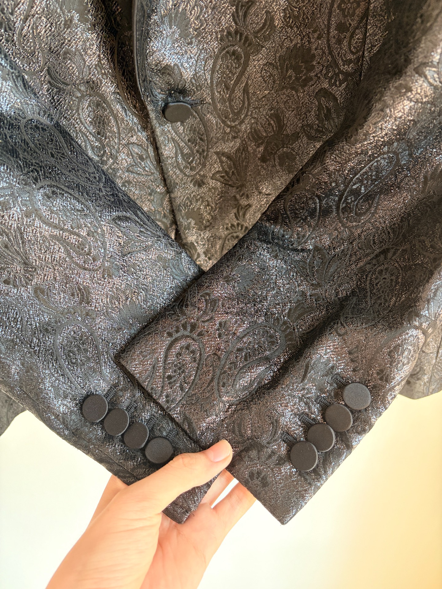 Saint Laurent Black Paisley Shawl Collar Suit — back