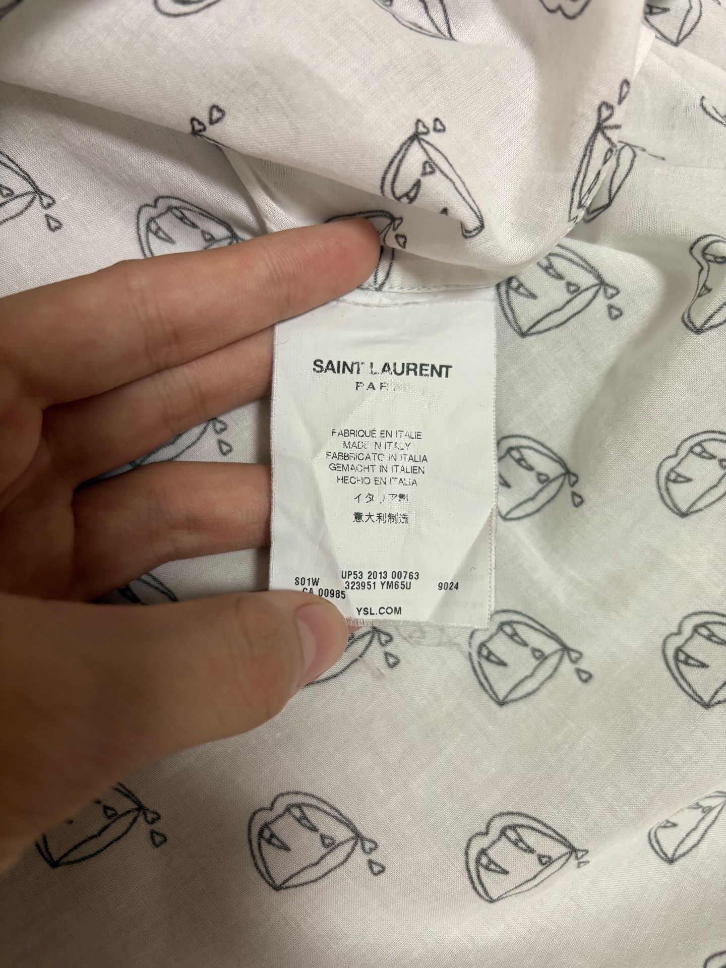 Saint Laurent White Black Pattern Shirt — back