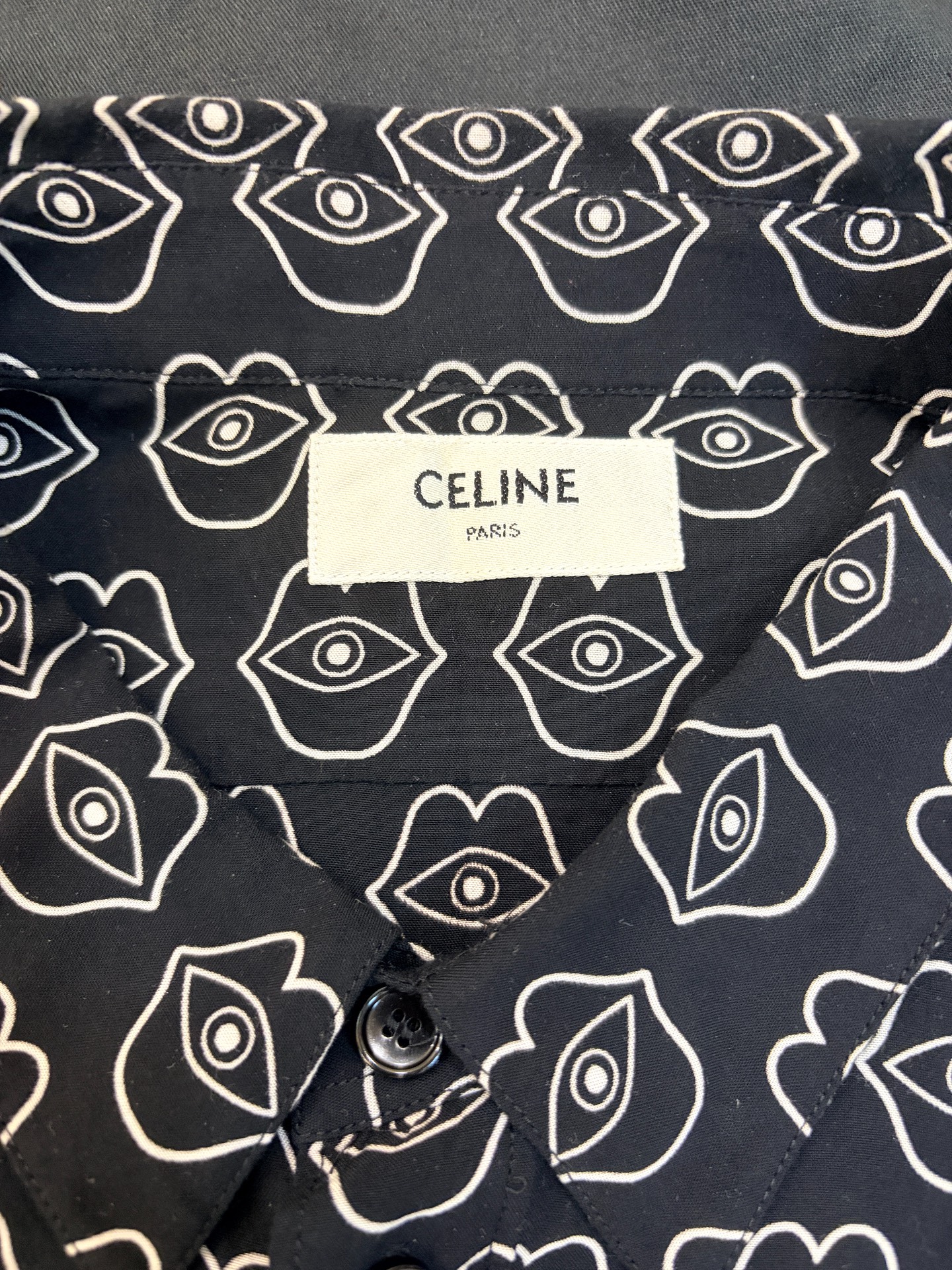 Celine Black Silk Lip Pattern Shirt — detail